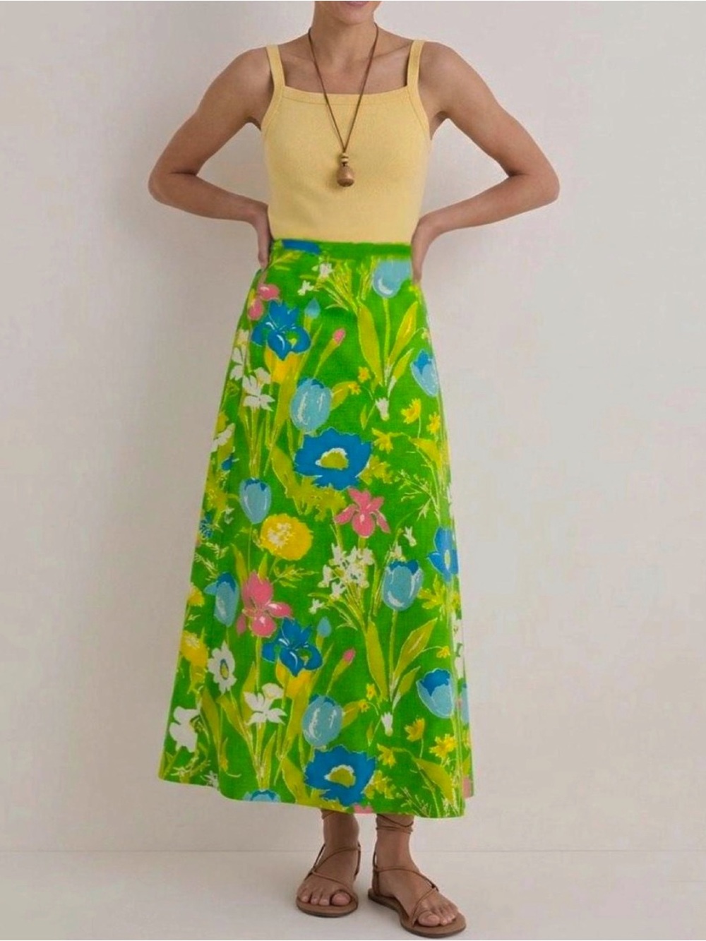 Rare 1960s Vintage Floral Wrap Maxi Skirt Gordon of Philadelphia Sz Medium